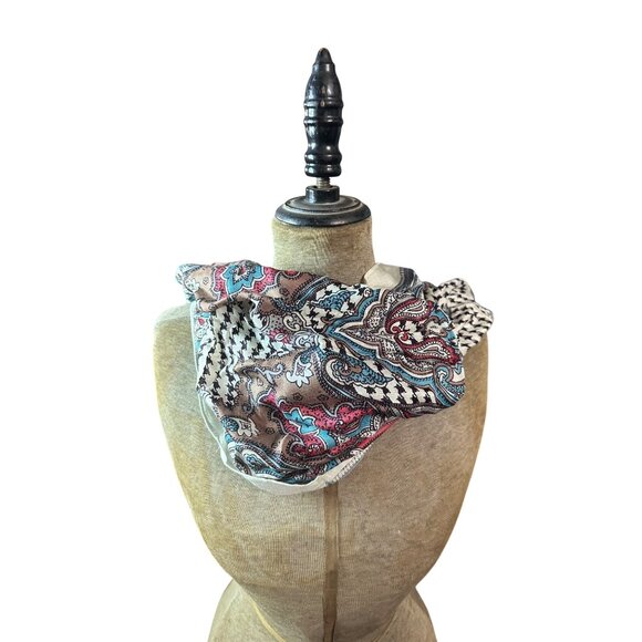 Liz Sinclair Paisley & Houndstooth Square Scarf 100% Rayon 42"x42" Multicolor - Picture 2 of 5